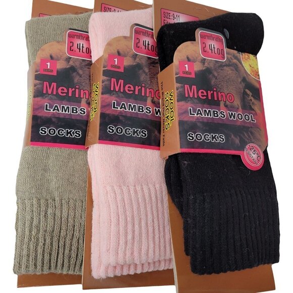 Women Merino Lamb Wool Crew Socks, Warm Winter Boots Sux , 3 Pairs, 9-11, NEW - Picture 1 of 3